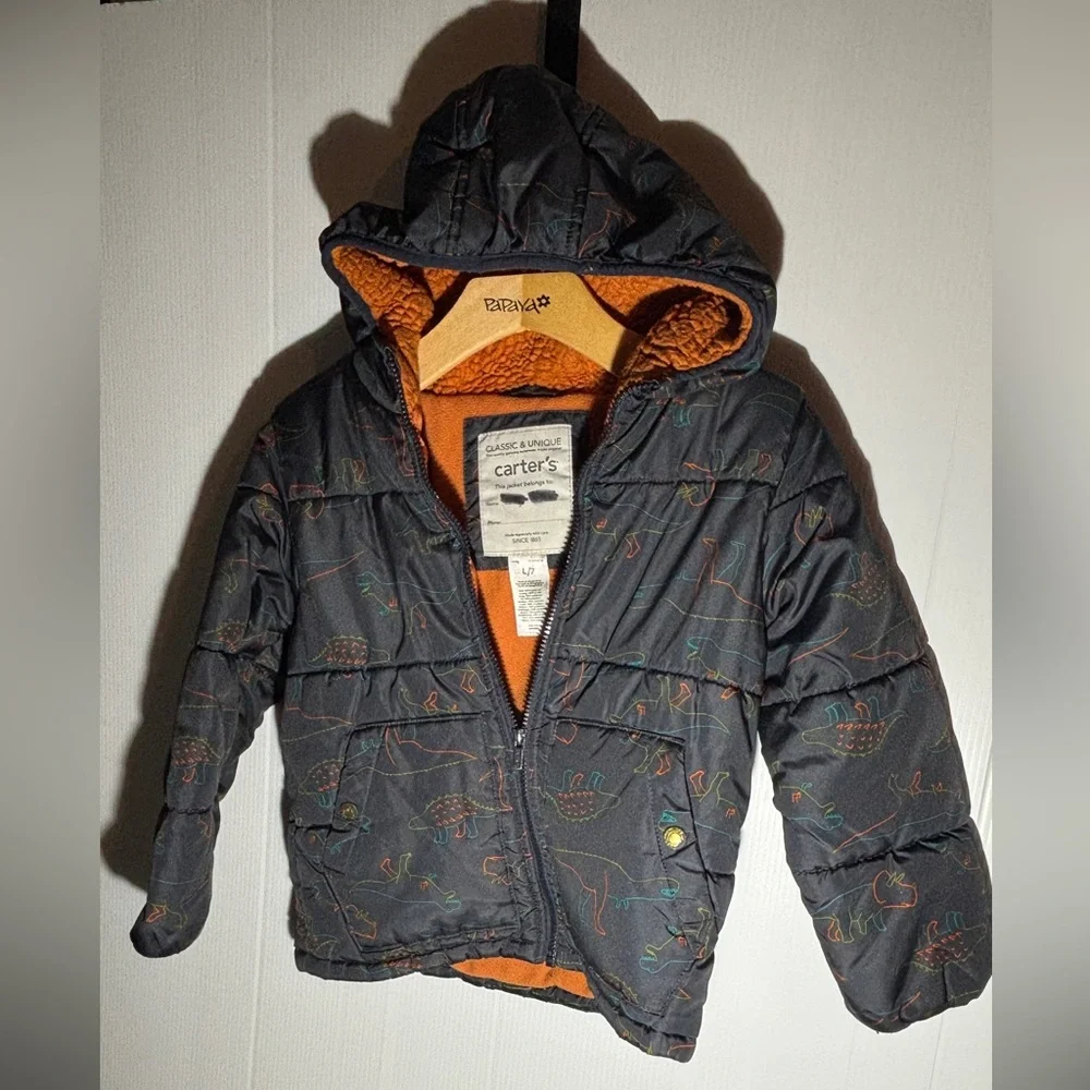 Carter's Kids Puffer Jacket - Gray with Orange Lining size large